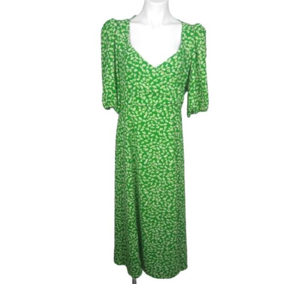 WAYF Floral Daisy Green Faux Wrap Midi Dress L - Picture 16 of 16